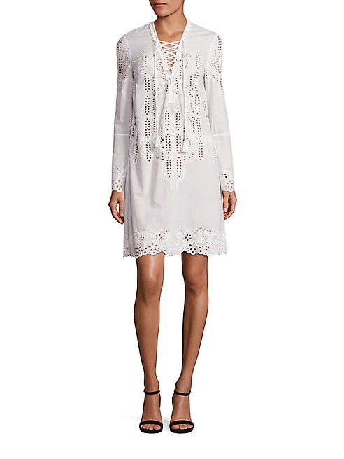 Yigal Azrouel - Embroidered Cotton Lace-Up Dress