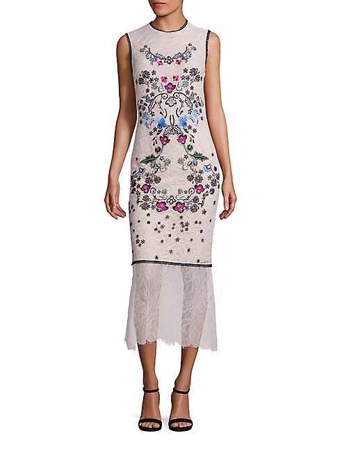 Yigal Azrouel - Floral Embroidered Sheer-Hem Dress