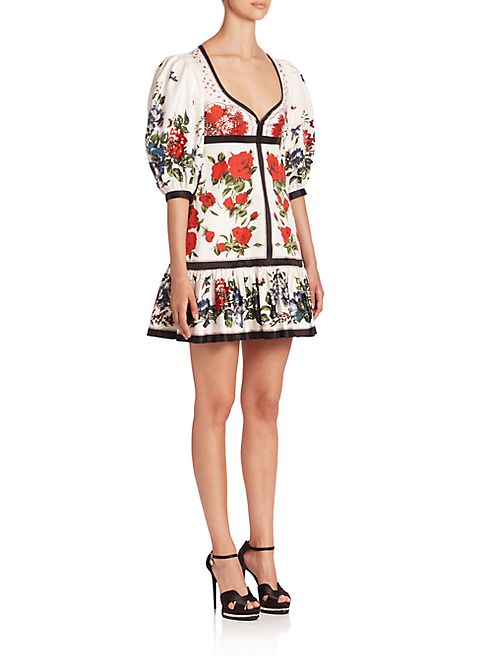 Alexander McQueen - Cotton Floral-Print Ruffle Hem Dress