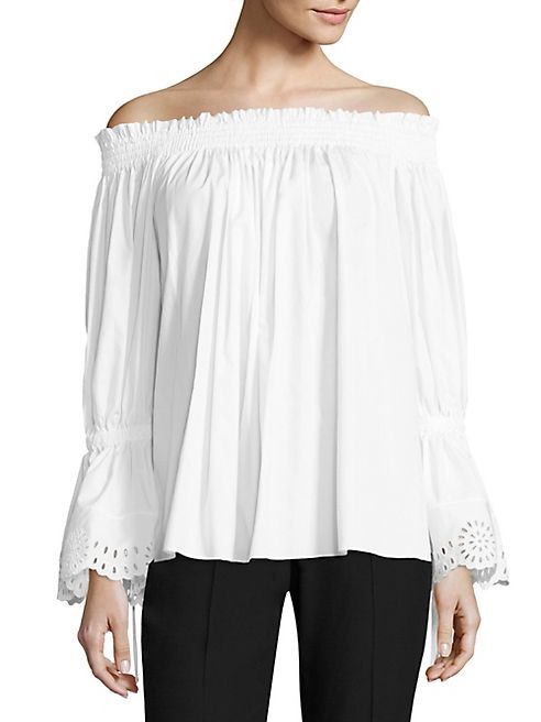 Alexander McQueen - Cotton Eyelet Trim Off-The-Shoulder Blouse