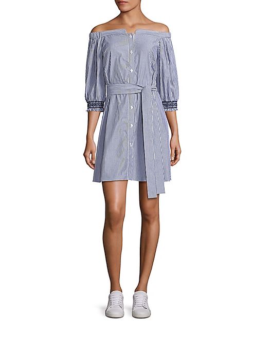 Tanya Taylor - Brittany Cotton Shirting Off-The-Shoulder Dress