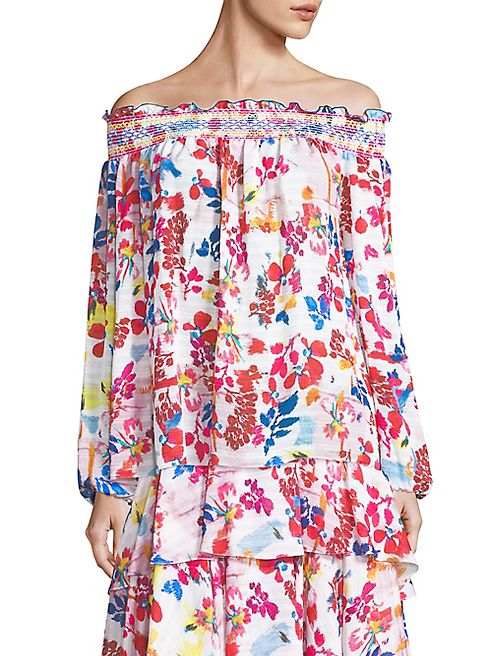 Tanya Taylor - Floral Burst Smocked Nessa Top