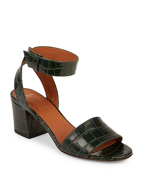 Givenchy - Paris Croc-Embossed Leather Block Heel Sandals