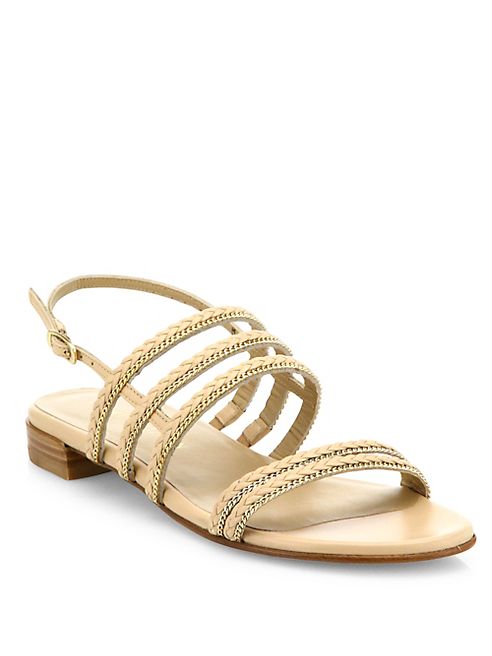 Stuart Weitzman - Linedrive Braided Leather & Chain Slingback Sandals