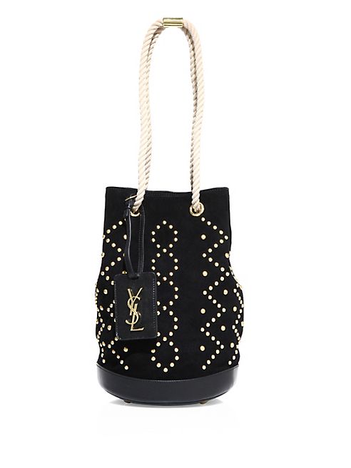 Saint Laurent - Small Studded Suede Bucket Bag