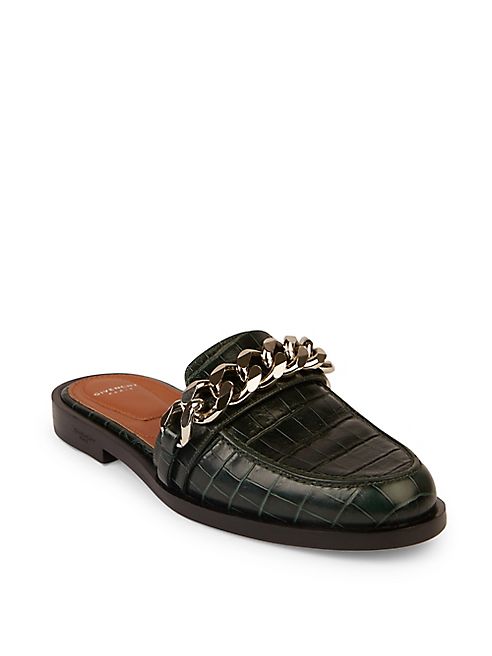 Givenchy - Chain Croc-Embossed Leather Loafer Slides