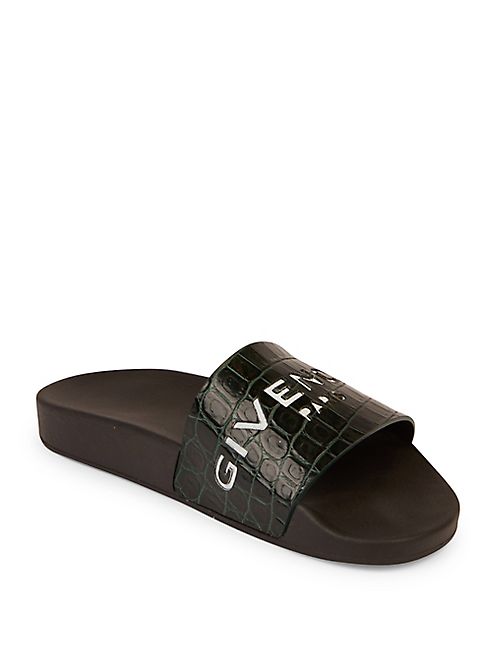 Givenchy - Logo Croc-Embossed Leather Slides