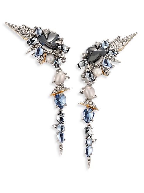 Alexis Bittar - Crystal-Encrusted Mosaic Lace Dangling Clip-On Earrings