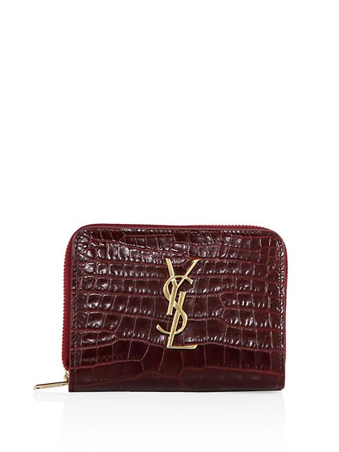 Saint Laurent - Monogram Croc-Embossed Leather French Zip Wallet