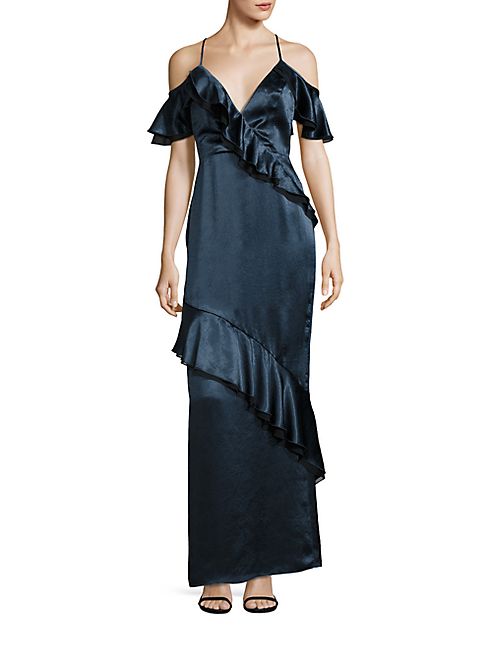 ABS - Cold-Shoulder Ruffle Gown