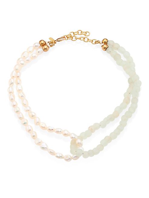 Jonesy Wood - Elsa 9-10MM White Freshwater Pearl & Beaded Double Looped Necklace