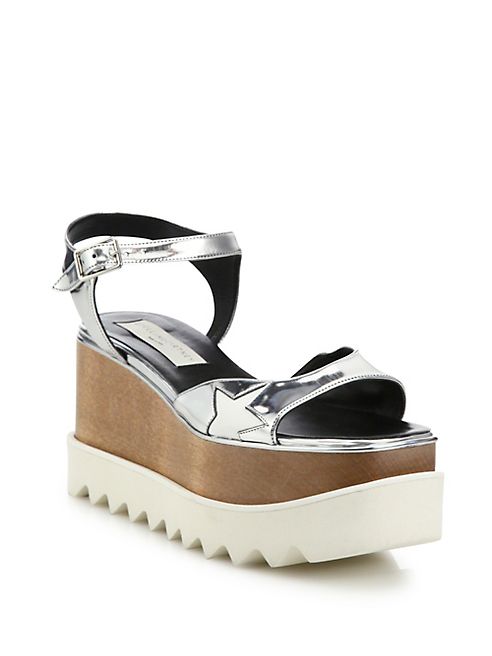 Stella McCartney - Metallic Faux-Leather Wedge Platform Sandals