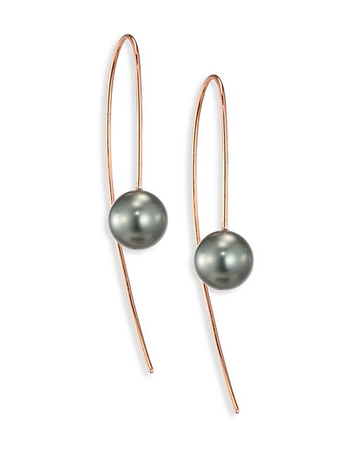 Zoe Chicco - 8MM Grey Tahitian Pearl & 14K Rose Gold Wire Earrings