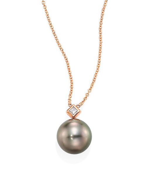 Zoe Chicco - 8MM Grey Tahitian Pearl, Diamond & 14K Rose Gold Pendant Necklace