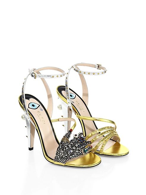 Gucci - Wangy Crystal-Encrusted Metallic Leather Sandals