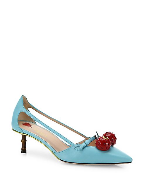 Gucci - Unia Cherry-Embellished Leather Pumps