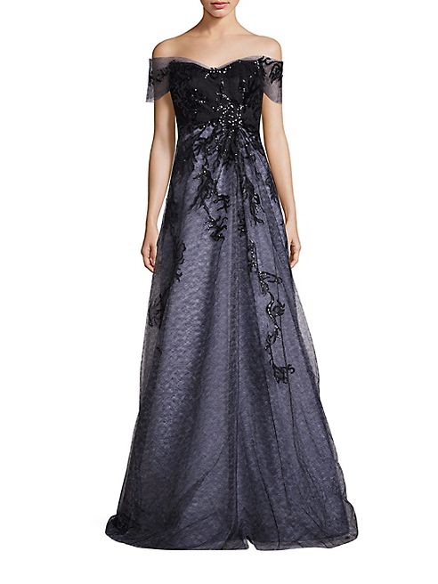 RENE RUIZ - Off-The-Shoulder Embellished Gown