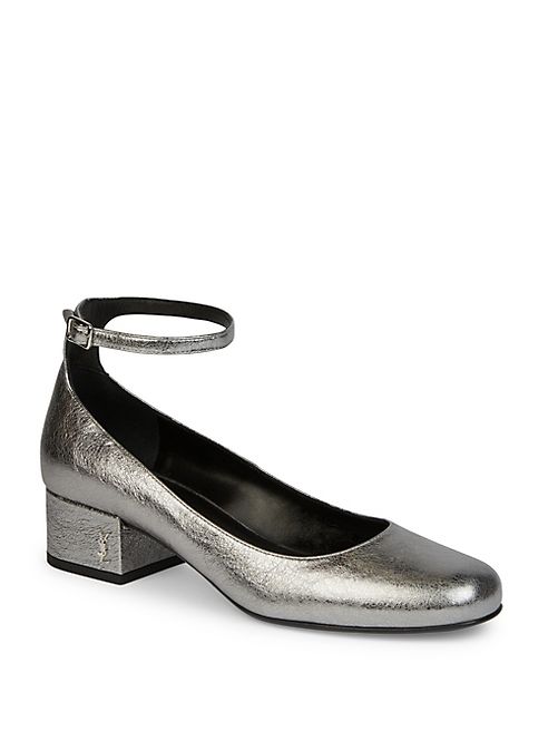 Saint Laurent - Babies Metallic Leather Ankle-Strap Pumps