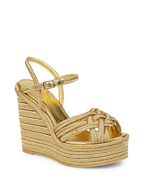 Saint Laurent - Metallic Espadrille Wedge Sandals