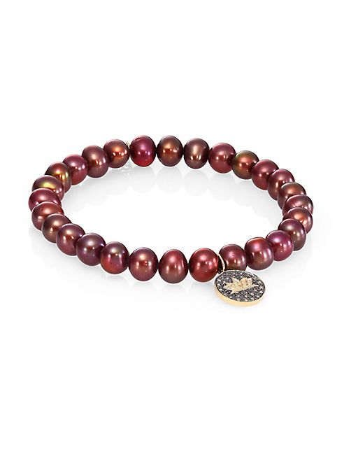 Sydney Evan - Lotus Diamond & 6MM Burgundy Potato Pearl Beaded Bracelet