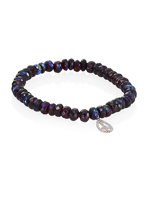 Sydney Evan - Small Teardrop Peace Diamond & Mystic Garnet Beaded Bracelet