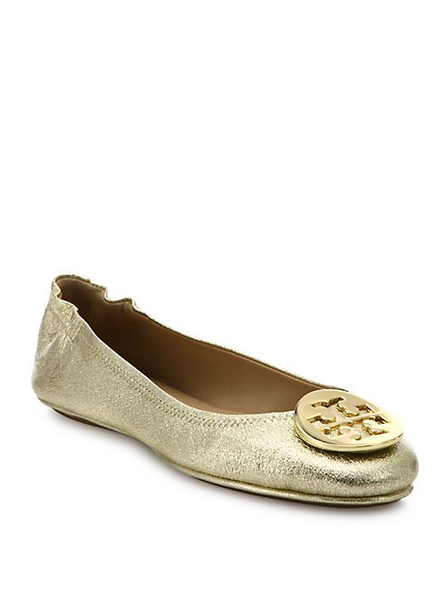 Tory Burch - Minnie Travel Metallic Leather Ballet Flats