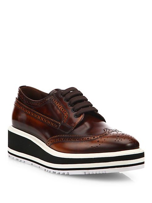 Prada - Brogue Leather Micro Platform Oxfords