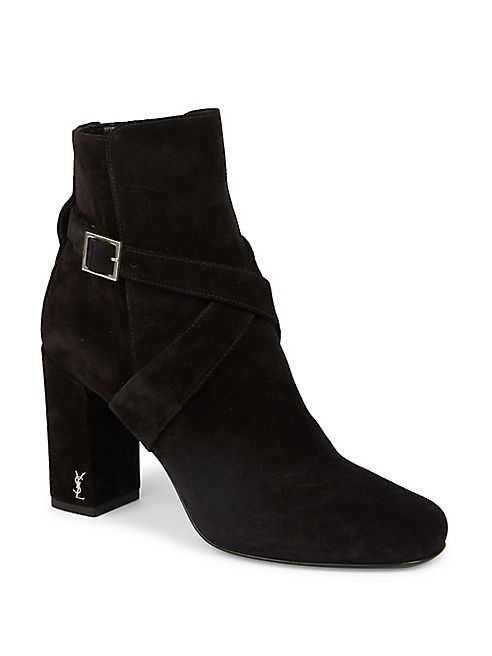 Saint Laurent - Babies Strapped Suede Block Heel Booties