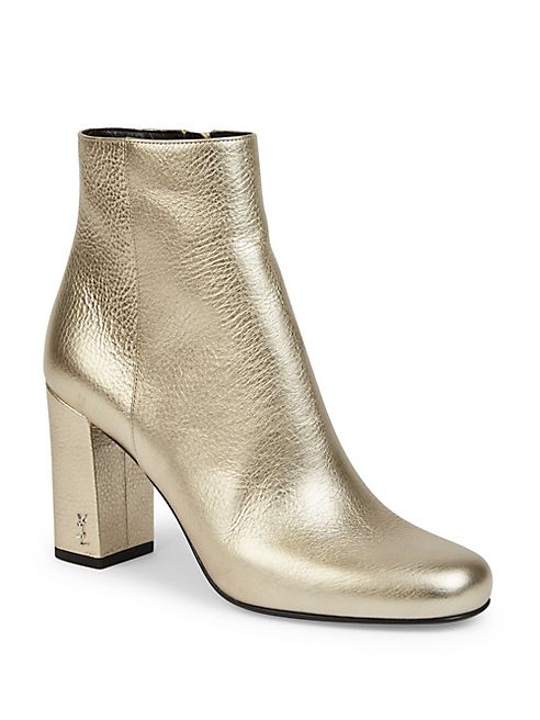 Saint Laurent - Babies Metallic Leather Block Heel Booties