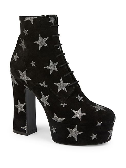 Saint Laurent - Candy Suede Star Lace-Up Platform Booties