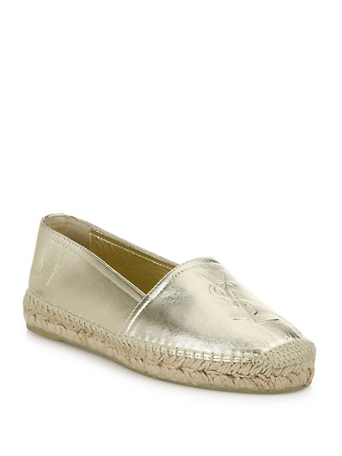 Saint Laurent - Metallic Leather Logo Espadrille Flats