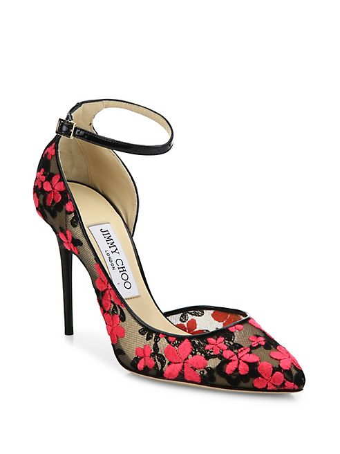 Jimmy Choo - Lucy 100 Floral-Embroidered Lace d'Orsay Pumps