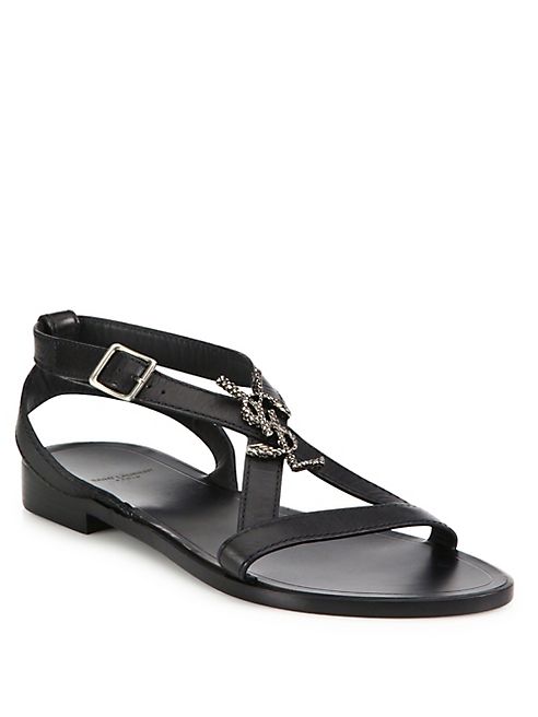 Saint Laurent - Nu Pieds Logo Flat Leather Sandal