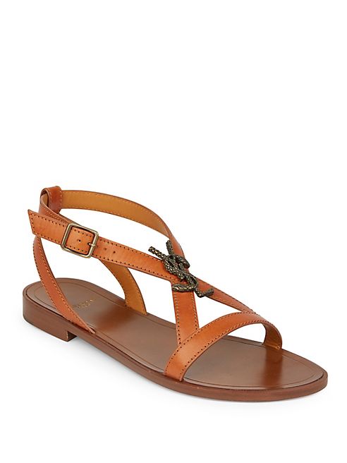 Saint Laurent - Nu Pieds Logo Flat Leather Sandal