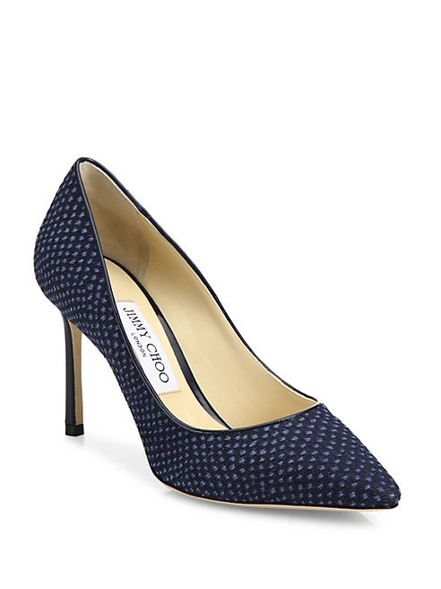 Jimmy Choo - Romy 85 Python-Print Denim Pumps