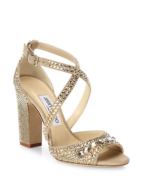 Jimmy Choo - Carrie 100 Crystal-Embellished Suede Block Heel Sandals