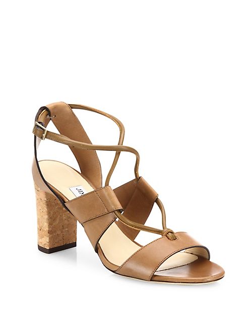 Jimmy Choo - Margo 80 Cork-Heel Leather Lace-Up Sandals