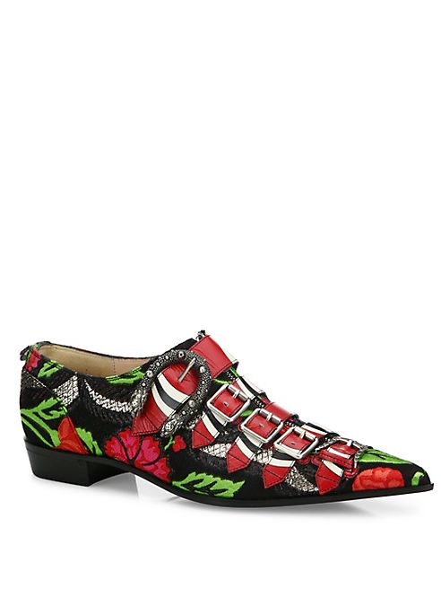 Gucci - Susan Floral Brocade Buckle Booties