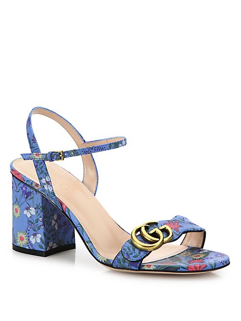 Gucci - Marmont GG Flora-Print Leather Block-Heel Sandals