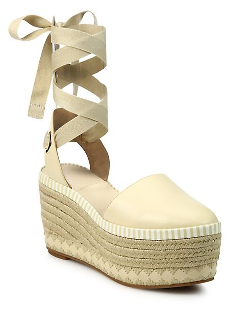 Tory Burch - Dandy Leather Ankle-Wrap Wedge Platform Espadrilles