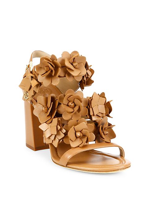 Tory Burch - Blossom Leather Block Heel Slingback Sandals