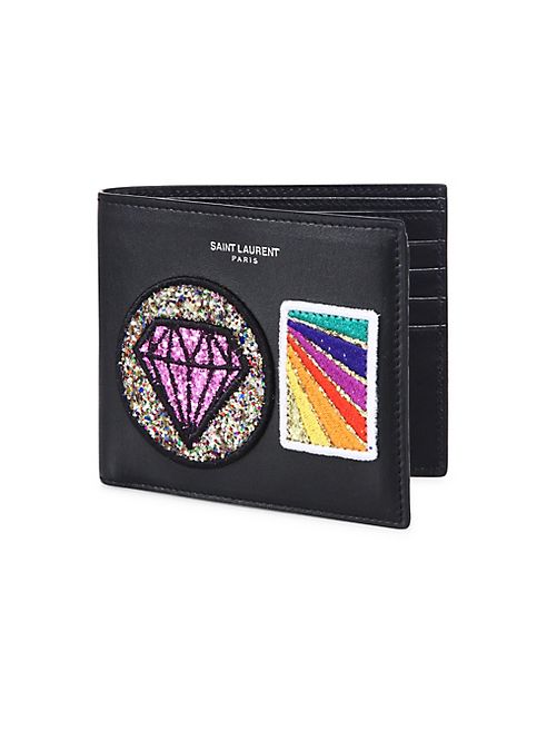 Saint Laurent - Multi Patch   Leather Bi-Fold Wallet