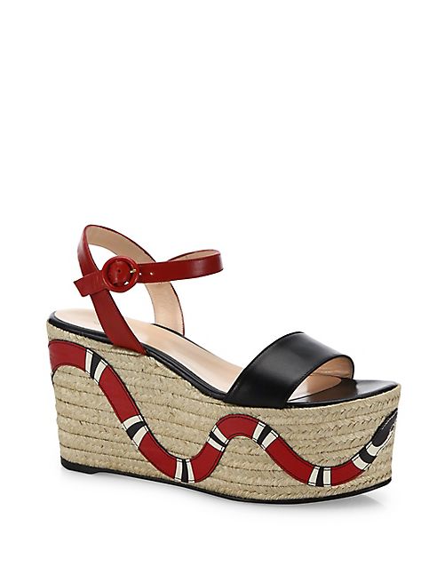 Gucci - Barbette Snake Leather Espadrille Platform Wedge Sandals