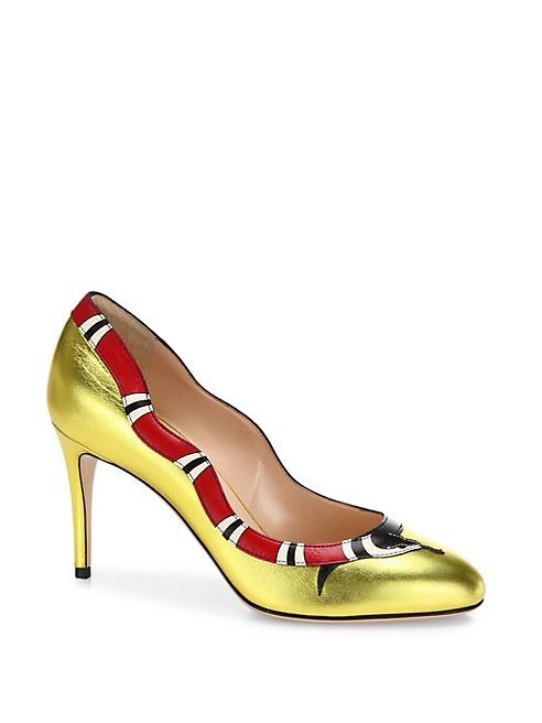 Gucci - Yoko Snake Metallic Leather Pumps