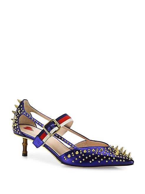 Gucci - Gucci Unia Studded Metallic Leather Pumps