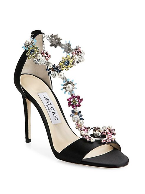 Jimmy Choo - Reign 100 Crystal-Embellished Satin T-Strap Sandals