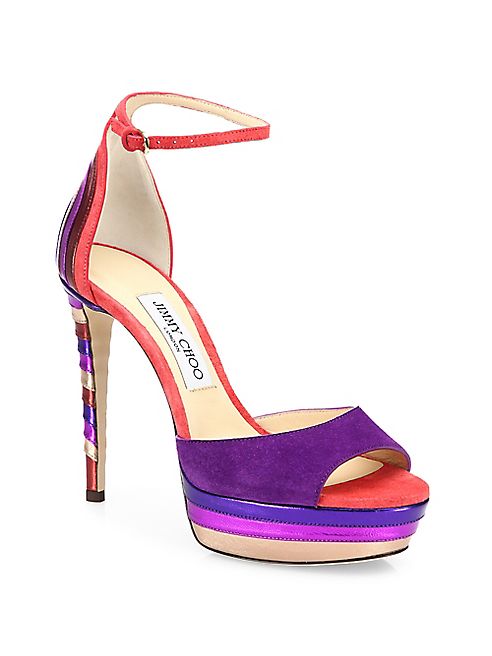 Jimmy Choo - Max 120 Multicolor Suede & Metallic Leather Ankle-Strap Platform Sandals