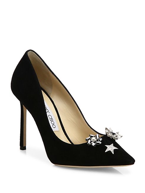 Jimmy Choo - Jasmine 100 Crystal-Button Suede Pumps