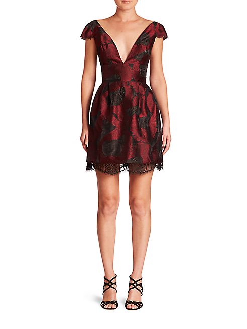 ML Monique Lhuillier - Cap Sleeve Jacquard Paisley Dress