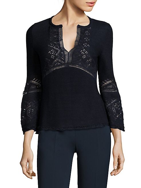 Alberta Ferretti - Pointelle-Knit Cotton Blouse